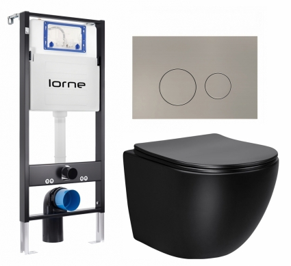 Комплект 3 в 1 инсталляция Lorne Profi LN7002500 + Унитаз Vincea Globo VT1-14SMB + кнопка матовая нержавеющая сталь Ronde