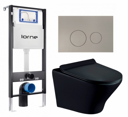 Комплект 3 в 1 инсталляция Lorne Profi LN7002500 + Унитаз подвесной Esbano Aster ESUPASTEBM + кнопка матовая нержавеющая сталь Ronde
