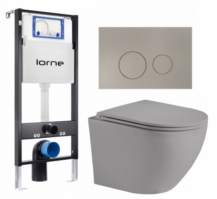 Комплект 3 в 1 инсталляция Lorne Profi LN7002500 + Унитаз подвесной Weltwasser WW Merzbach 043 MT-GR + кнопка матовая нержавеющая сталь Ronde