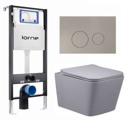 Комплект 3 в 1 инсталляция Lorne Profi LN7002500 + Унитаз подвесной Vincea Q-Line VT1-12MG + кнопка матовая нержавеющая сталь Ronde