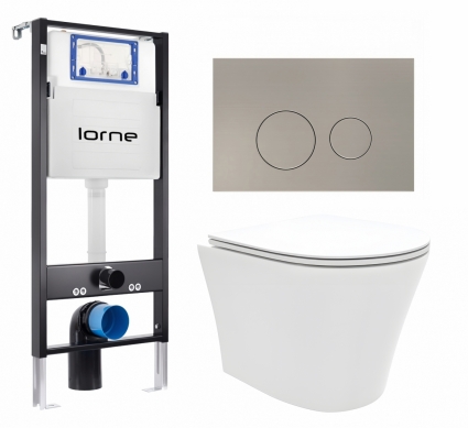 Комплект 3 в 1 инсталляция Lorne Profi LN7002500 + Унитаз подвесной Enio Neo EN5370588 + кнопка матовая нержавеющая сталь Ronde