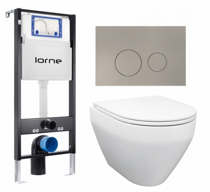 Комплект 3 в 1 инсталляция Lorne Profi LN7002500 +  Унитаз подвесной Enio Cono EN2870522 + кнопка матовая нержавеющая сталь Ronde
