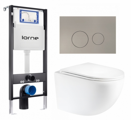 Комплект 3 в 1 инсталляция Lorne Profi LN7002500 + Унитаз подвесной Enio Unico Tornado EN2105073 + кнопка матовая нержавеющая сталь Ronde