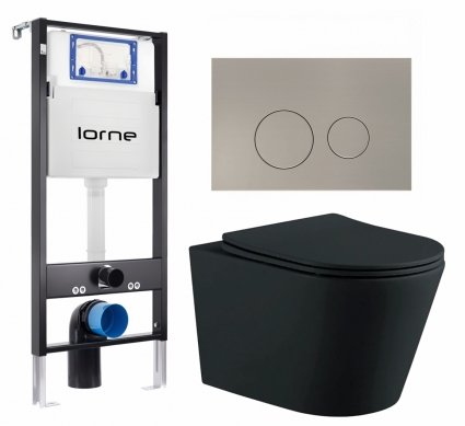 Комплект 3 в 1 инсталляция Lorne Profi LN7002500 +  Унитаз подвесной AQUATEK Вега AQ1905-MB + кнопка матовая нержавеющая сталь Ronde