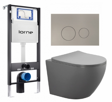Комплект 3 в 1 инсталляция Lorne Profi LN7002500 + Унитаз подвесной AQUATEK Европа AQ1901-MG + кнопка матовая нержавеющая сталь Ronde