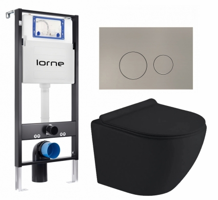 Комплект 3 в 1 инсталляция Lorne Profi LN7002500 + Унитаз подвесной Timo Kulo TK-403MB + кнопка матовая нержавеющая сталь Ronde