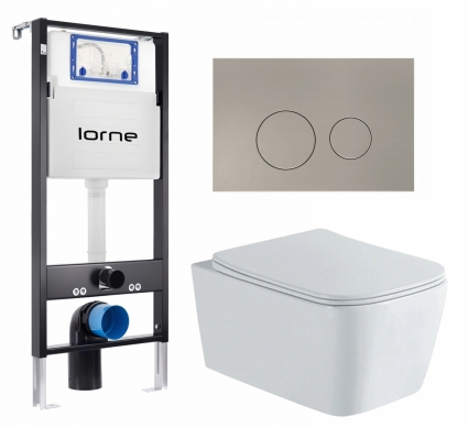 Комплект 3 в 1 инсталляция Lorne Profi LN7002500 + Унитаз подвесной AQUATEK Либра New AQ1148N-00 + кнопка матовая нержавеющая сталь Ronde