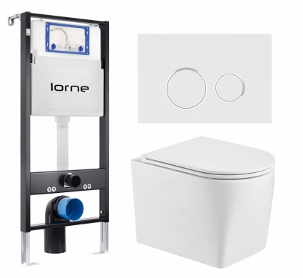Комплект 3 в 1 инсталляция Lorne Profi LN7002500 + Унитаз подвесной WeltWasser Nesenbach 004 GL-WT + кнопка белая, окантовка хром Ronde