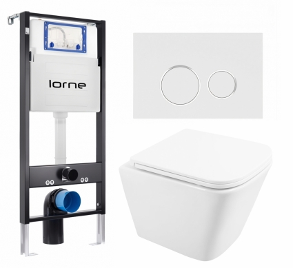 Комплект 3 в 1 инсталляция Lorne Profi LN7002500 + Унитаз подвесной BelBagno Due BB3103CHR/SC + кнопка белая, окантовка хром Ronde