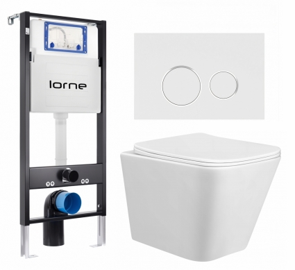 Комплект 3 в 1 инсталляция Lorne Profi LN7002500 + Унитаз подвесной Taliente Correto CR25200 + кнопка белая, окантовка хром Ronde
