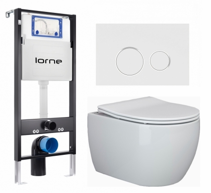 Комплект 3 в 1 инсталляция Lorne Profi LN7002500 + Унитаз подвесной Ceramica Nova Play CN3001 + кнопка белая, окантовка хром Ronde