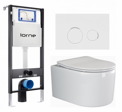 Комплект 3 в 1 инсталляция Lorne Profi LN7002500 + Унитаз подвесной Ceramica Nova Moments CN3003 + кнопка белая, окантовка хром Ronde