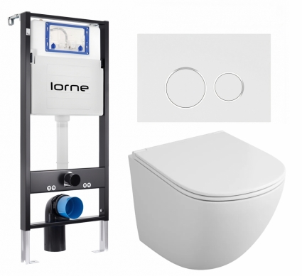 Комплект 3 в 1 инсталляция Lorne Profi LN7002500 + Унитаз подвесной Owl 1975 Vind TOWLT190302 + кнопка белая, окантовка хром Ronde