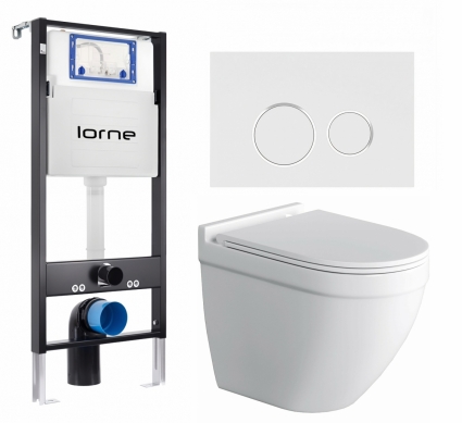 Комплект 3 в 1 инсталляция Lorne Profi LN7002500 +  Унитаз подвесной Owl 1975 Cirkel-H + кнопка белая, окантовка хром Ronde