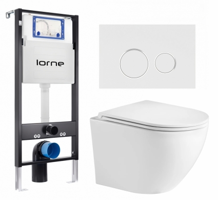 Комплект 3 в 1 инсталляция Lorne Profi LN7002500 + Унитаз подвесной Weltwasser WW Merzbach 043GL-WT + кнопка белая, окантовка хром Ronde