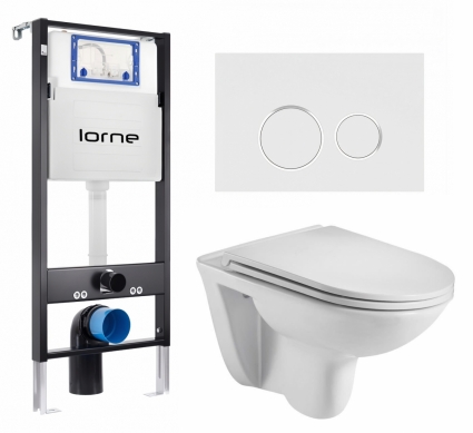 Комплект 3 в 1 инсталляция Lorne Profi LN7002500 + Подвесной унитаз WeltWasser Baarbach 004 GL-WT + кнопка белая, окантовка хром Ronde