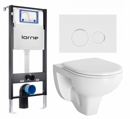 Комплект 3 в 1 инсталляция Lorne Profi LN7002500 + Унитаз подвесной Berges Wasserhaus Gamma 081105 + кнопка белая, окантовка хром Ronde