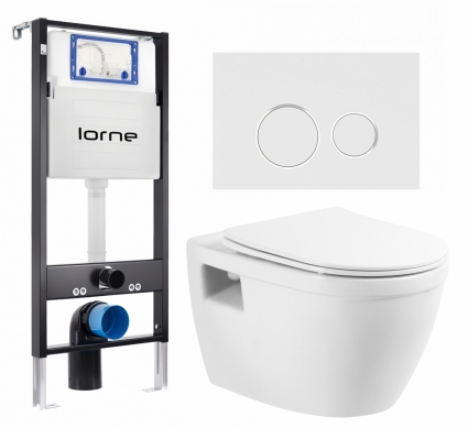 Комплект 3 в 1 инсталляция Lorne Profi LN7002500 + Унитаз подвесной BelBagno Loto BB070CHR/SC + кнопка белая, окантовка хром Ronde