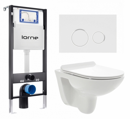 Комплект 3 в 1 инсталляция Lorne Profi LN7002500 + Унитаз подвесной AQUAme AQM2008 + кнопка белая, окантовка хром Ronde