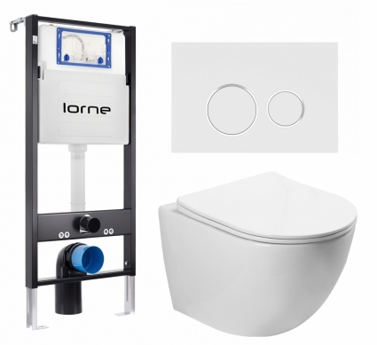 Комплект 3 в 1 инсталляция Lorne Profi LN7002500 + Унитаз подвесной SantiLine SL-5005 + кнопка белая, окантовка хром Ronde