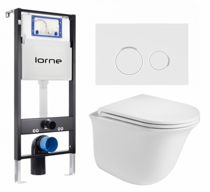 Комплект 3 в 1 инсталляция Lorne Profi LN7002500 + Подвесной унитаз WeltWasser Telbach 004 GL-WT + кнопка белая, окантовка хром Ronde