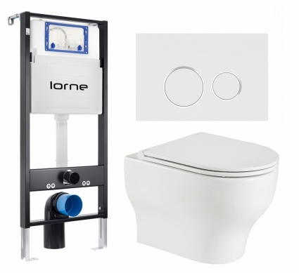 Комплект 3 в 1 инсталляция Lorne Profi LN7002500 + Подвесной унитаз WeltWasser Erlenbach 004 GL-WT + кнопка белая, окантовка хром Ronde