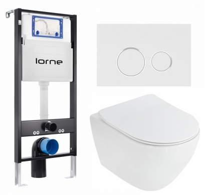 Комплект 3 в 1 инсталляция Lorne Profi LN7002500 + Унитаз подвесной Cezares Stylus CZR-513-TH-R + кнопка белая, окантовка хром Ronde