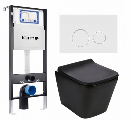 Комплект 3 в 1 инсталляция Lorne Profi LN7002500 + Подвесной унитаз WeltWasser Gelbach 043 MT-BL + кнопка белая, окантовка хром Ronde