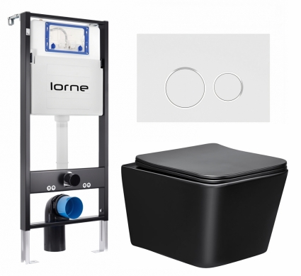 Комплект 3 в 1 инсталляция Lorne Profi LN7002500 + Унитаз Vincea Q-Line VT1-12MB + кнопка белая, окантовка хром Ronde