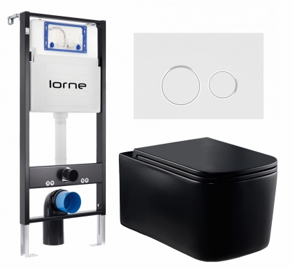Комплект 3 в 1 инсталляция Lorne Profi LN7002500 + Унитаз Vincea Ultra Rimless VT1-32MB + кнопка белая, окантовка хром Ronde