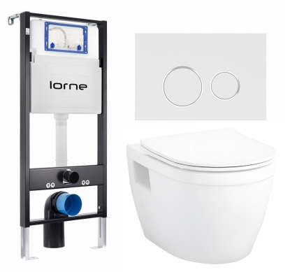 Комплект 3 в 1 инсталляция Lorne Profi LN7002500 + Унитаз подвесной Enio Bolo EN8350034 + кнопка белая, окантовка хром Ronde