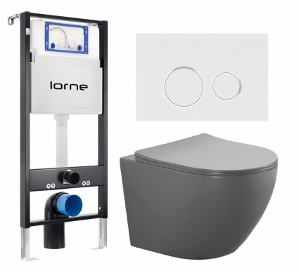Комплект 3 в 1 инсталляция Lorne Profi LN7002500 +  Унитаз подвесной AQUATEK Европа AQ1901-MG + кнопка белая, окантовка хром Ronde