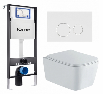 Комплект 3 в 1 инсталляция Lorne Profi LN7002500 + Унитаз подвесной AQUATEK Либра New AQ1148N-00 + кнопка белая, окантовка хром Ronde