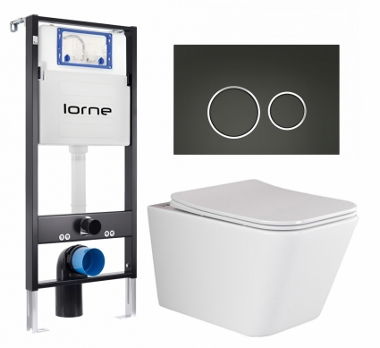 Комплект 3 в 1 инсталляция Lorne Profi LN7002500 + Унитаз подвесной Ceramica Nova Metric Rimless CN3007 + кнопка черная матовая, окантовка хром Ronde