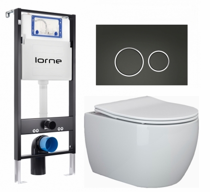 Комплект 3 в 1 инсталляция Lorne Profi LN7002500 + Унитаз подвесной Ceramica Nova Play CN3001 + кнопка черная матовая, окантовка хром Ronde