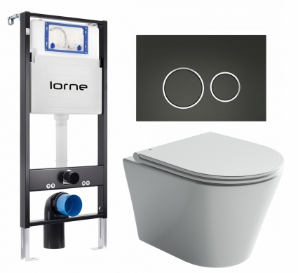 Комплект 3 в 1 инсталляция Lorne Profi LN7002500 + Унитаз подвесной Ceramica Nova Forma CN3011 + кнопка черная матовая, окантовка хром Ronde