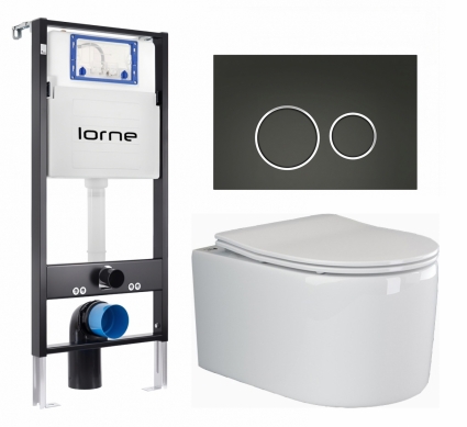 Комплект 3 в 1 инсталляция Lorne Profi LN7002500 + Унитаз подвесной Ceramica Nova Moments CN3003 + кнопка черная матовая, окантовка хром Ronde