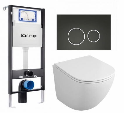 Комплект 3 в 1 инсталляция Lorne Profi LN7002500 + Унитаз подвесной Owl 1975 Vind TOWLT190302 + кнопка черная матовая, окантовка хром Ronde