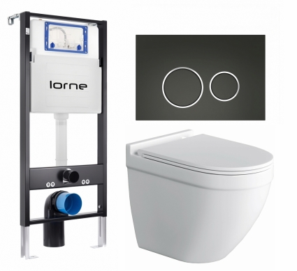 Комплект 3 в 1 инсталляция Lorne Profi LN7002500 + Унитаз подвесной Owl 1975 Cirkel-H + кнопка черная матовая, окантовка хром Ronde