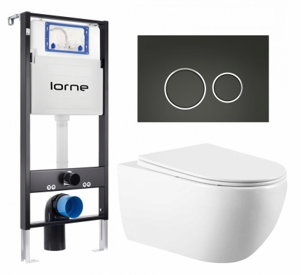 Комплект 3 в 1 инсталляция Lorne Profi LN7002500 + Унитаз подвесной Vincea Evo VT1-34 + кнопка черная матовая, окантовка хром Ronde