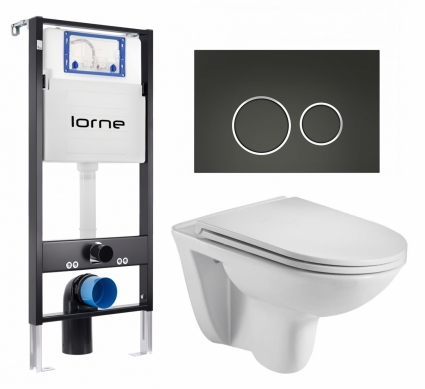 Комплект 3 в 1 инсталляция Lorne Profi LN7002500 + Подвесной унитаз WeltWasser Baarbach 004 GL-WT + кнопка черная матовая, окантовка хром Ronde