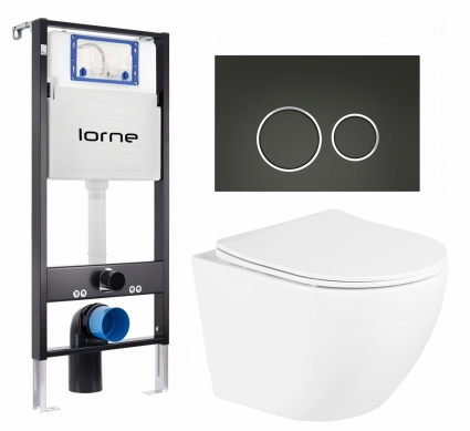 Комплект 3 в 1 инсталляция Lorne Profi LN7002500 + Унитаз подвесной BelBagno Uno BB3105CHR/SC + кнопка черная матовая, окантовка хром Ronde