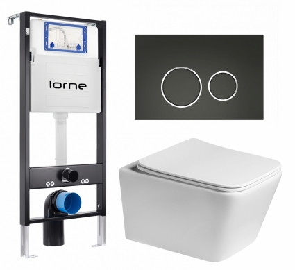 Комплект 3 в 1 инсталляция Lorne Profi LN7002500 + Унитаз подвесной SantiLine SL-5007 + кнопка черная матовая, окантовка хром Ronde