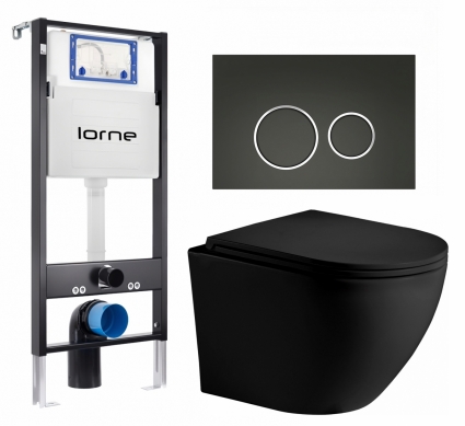 Комплект 3 в 1 инсталляция Lorne Profi LN7002500 + Унитаз подвесной Weltwasser WW Merzbach 043 MT-BL + кнопка черная матовая, окантовка хром Ronde