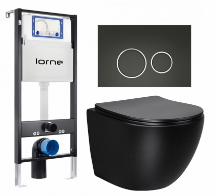 Комплект 3 в 1 инсталляция Lorne Profi LN7002500 + Унитаз Vincea Globo VT1-14SMB + кнопка черная матовая, окантовка хром Ronde