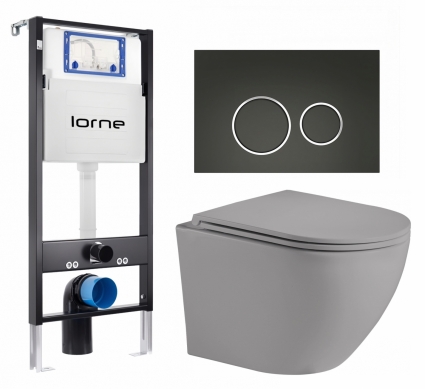 Комплект 3 в 1 инсталляция Lorne Profi LN7002500 + Унитаз подвесной Weltwasser WW Merzbach 043 MT-GR + кнопка черная матовая, окантовка хром Ronde