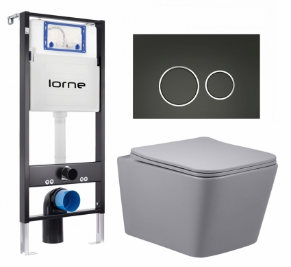 Комплект 3 в 1 инсталляция Lorne Profi LN7002500 + Унитаз подвесной Vincea Q-Line VT1-12MG + кнопка черная матовая, окантовка хром Ronde