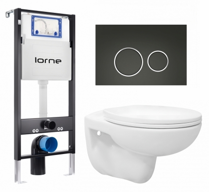 Комплект 3 в 1 инсталляция Lorne Profi LN7002500 + Унитаз подвесной Enio Ekos EN0170571 + кнопка черная матовая, окантовка хром Ronde