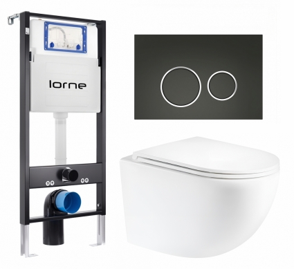 Комплект 3 в 1 инсталляция Lorne Profi LN7002500 + Унитаз подвесной Enio Unico Tornado EN2105073 + кнопка черная матовая, окантовка хром Ronde