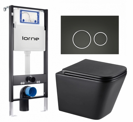 Комплект 3 в 1 инсталляция Lorne Profi LN7002500 + Унитаз подвесной Lemark Florex 9612002 + кнопка черная матовая, окантовка хром Ronde